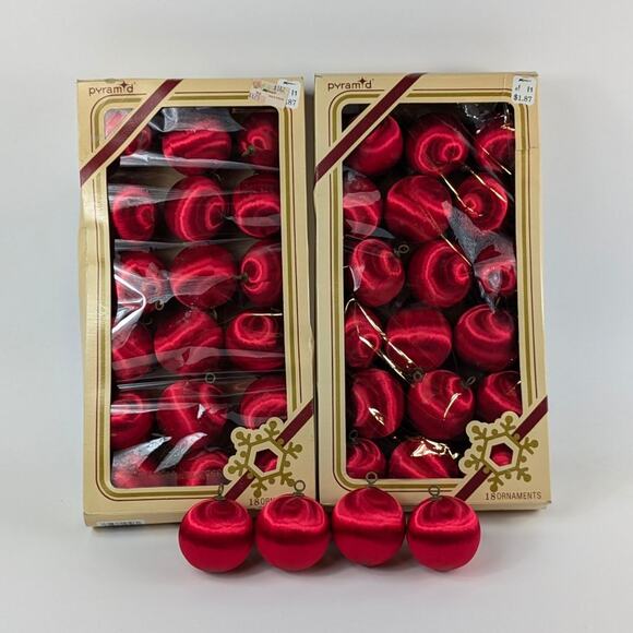 40 Vintage Red Satin Wrapped Christmas Ornaments 2.5" Pyramid Tree Decorations - Picture 1 of 16